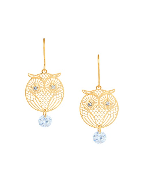 Korean Made Cubic Zirconia Owl Drop Earring For Women (KTWJDEG111804)